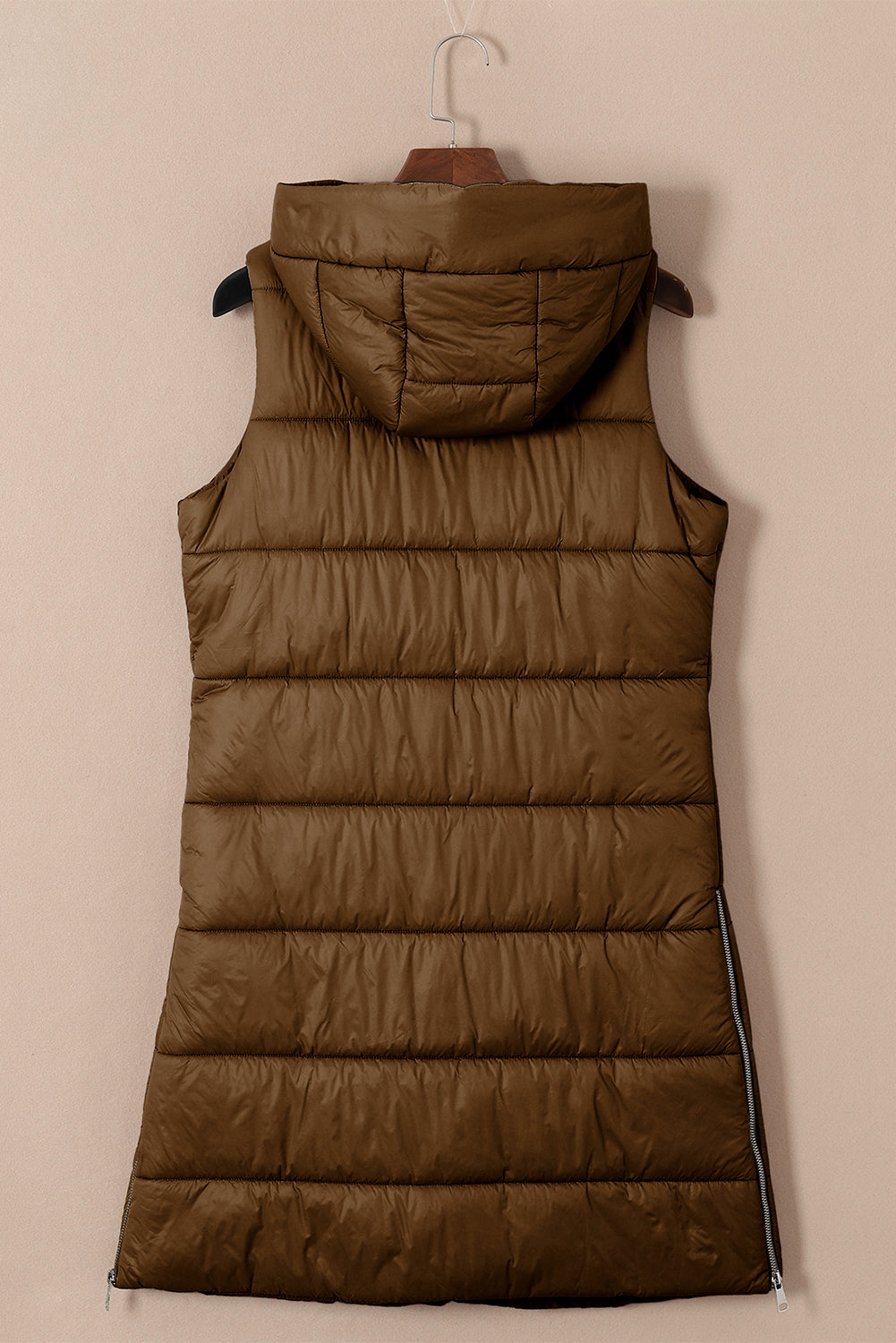 Chestnut Hooded Long Quilted Vest Coat