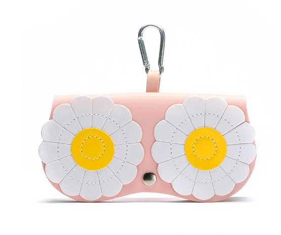 Cartoon Owl/Flower/Rabbit Design Glasses Case, Cute PU Leather Sunglasses Pouch, Portable Eyewear Container with Lobster Clasp