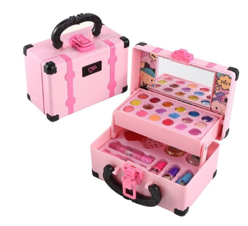 Children's Pink Random Color Pretend Makeup Toy Set Including Lipstick Play Cosmetics Makeup Box